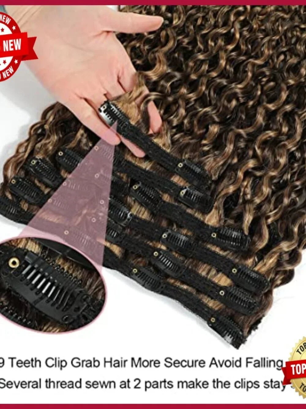 10-Piece Clip-In Human Hair Extensions, Water Wavy Curly Style, 120g